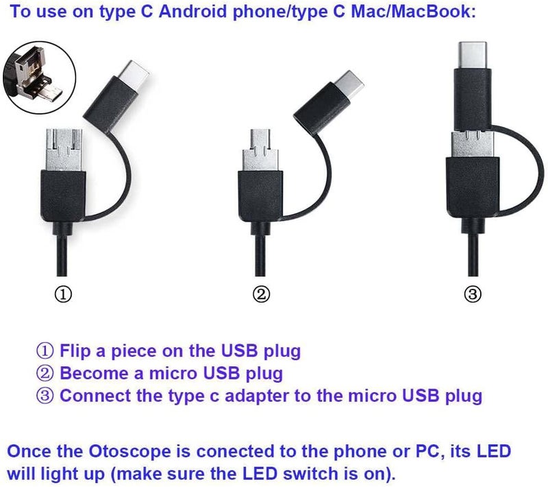 Jiusion 3.9mm Ultra-Thin Portable USB Digital Otoscope Camera with Carrying Case, HD 720P 6 LED Visual Ear Scope with 3 Hats 2 Silicone Caps 8 Earwax Spoons for Android Windows Mac NOT for iPhone iPad - Image 2